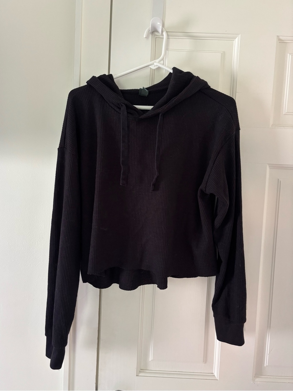 wild fable Black Waffle-Knit Cropped Hoodie